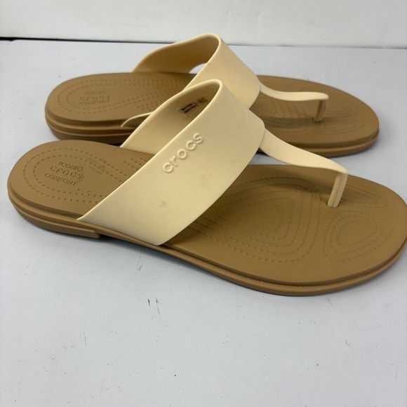 Crocs Tulum Flip Flop Womens 11 Beige Cream Cushioned Footbed Casual Sandals - Picture 4 of 9